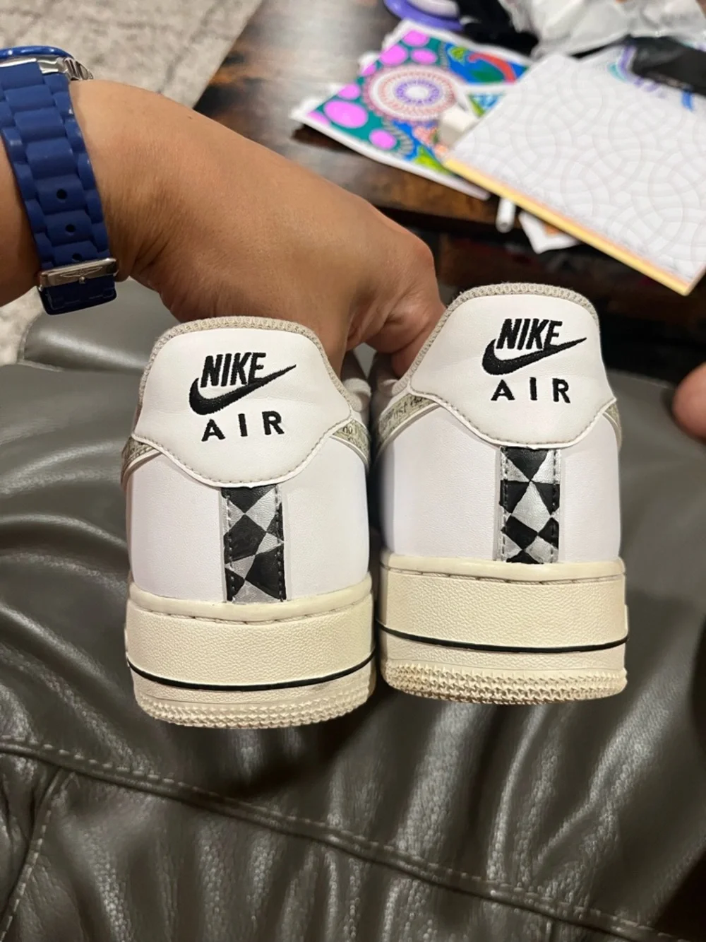 Nike Air Force 1 White, Silver & Black Customized, Mens 8.5/Womens 10 - Picture 4 of 6